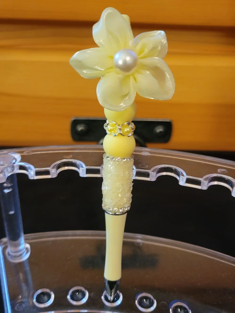 Yellow Flower Bead Pen - Decorative Writing Accessory